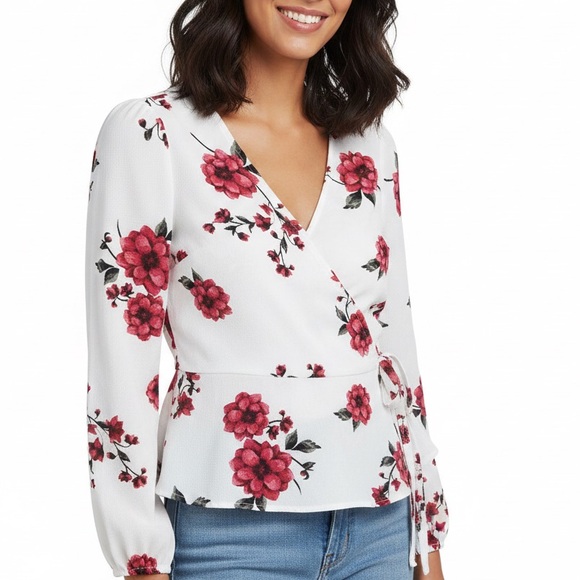 Dynamite Tops - Dynamite Wrap Tie Front Peplum Blouse